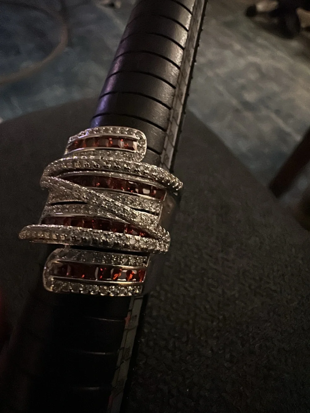 Silver-tone Ring Garnet Red Crystal Accents with thick comfort band.